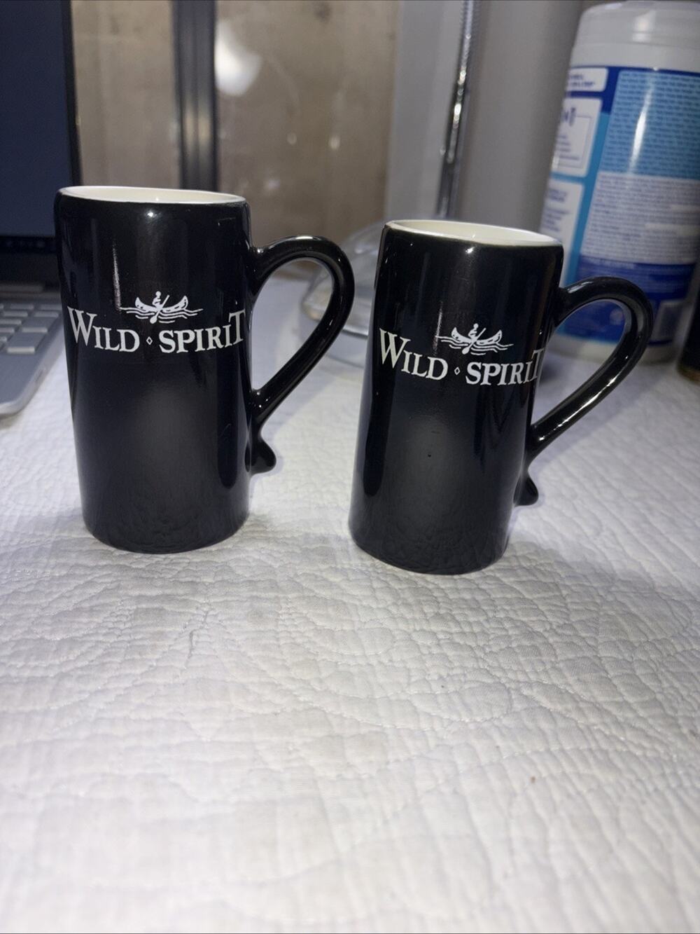 Wild Spirit Canadian Liqueur Paddle Your Own Canoe 6oz. Shot Mugs Set 2 Vintage